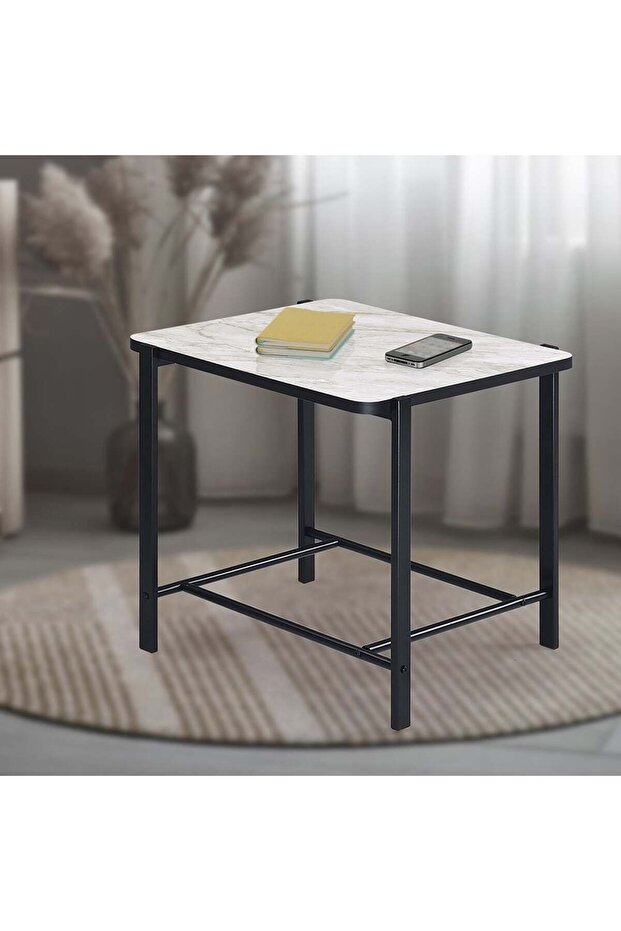 Reuben End Table – White Marble & Black Elegant Side Table for Modern Interiors