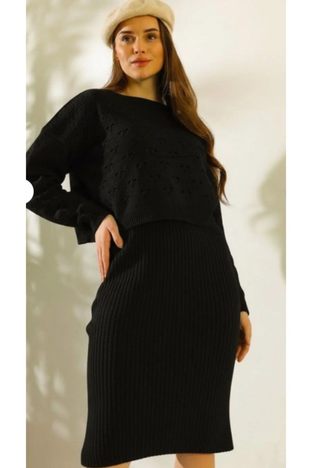 Women's Lace-Like Knit Sweater Dress