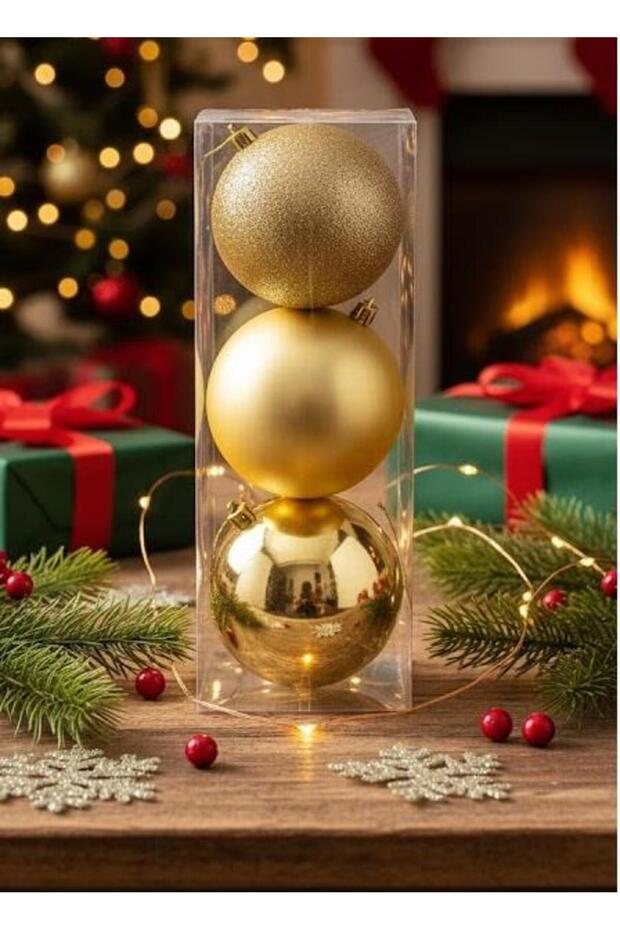 Ert-Yil-25316-Gld New Year Top Gold 10 cm 3 Pieces Pvc Boxed