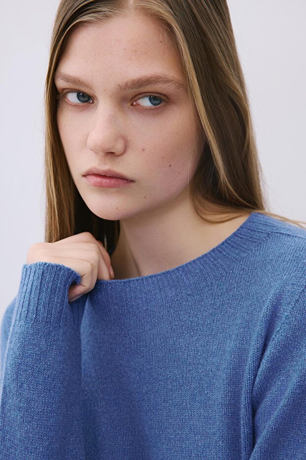 Kaşmir Basic Mavi Triko Bluz - 7