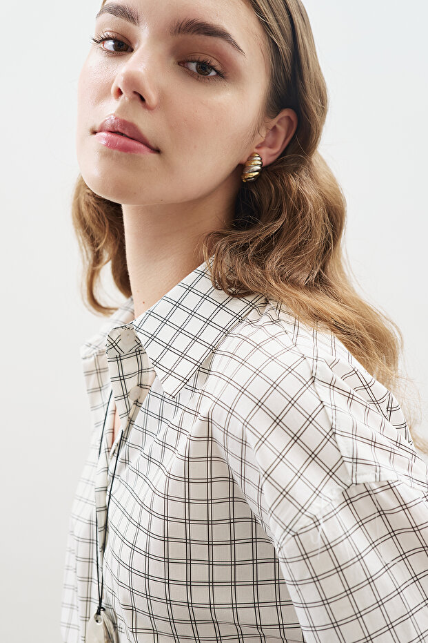 DESENLİ POPLİN TUNİK EKRU - 5