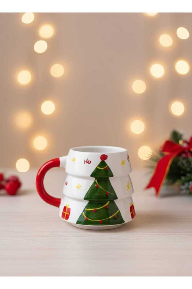 Christmas Pine Tree Mug Hand Embroidered Special Design Handmade Ceramic Mug