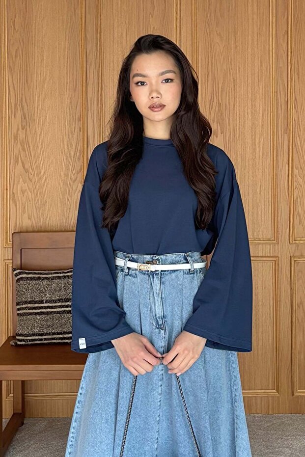 Lacivert Uzun Kollu Basic Body - 1