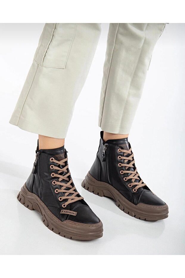 Lace-Up Zippered Wool Rubber Sole Boots