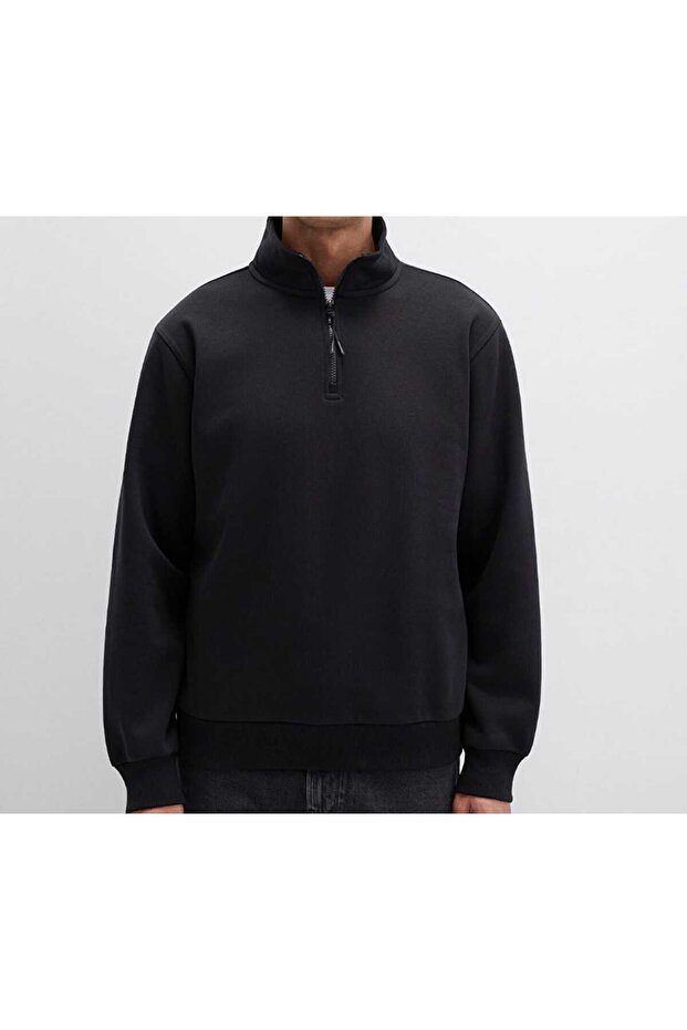 Yarı Fermuarlı Basic Sweatshirt - 1