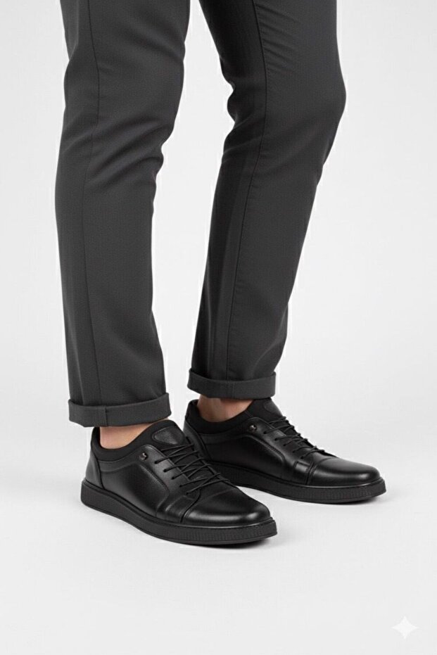 Men's Black Orthopedic Leather Thermal High-Top Casual Shoes