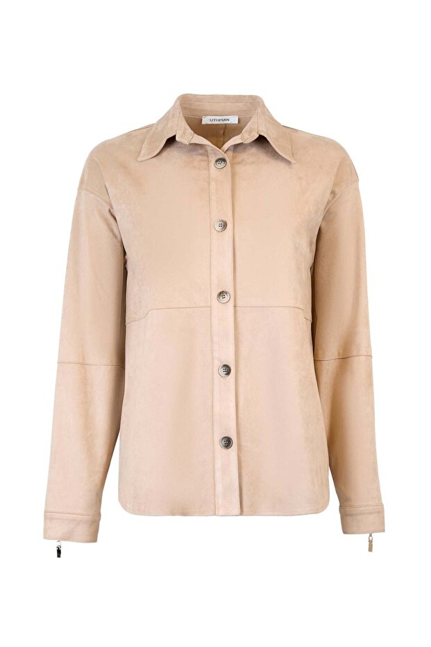 Dikiş Detaylı Süet Gömlek - 3