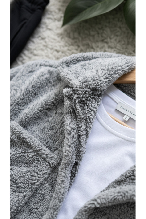 سترة من القطيفة ذات أزرار رمادية + مجموعة سروال رياضي رمادي - 2