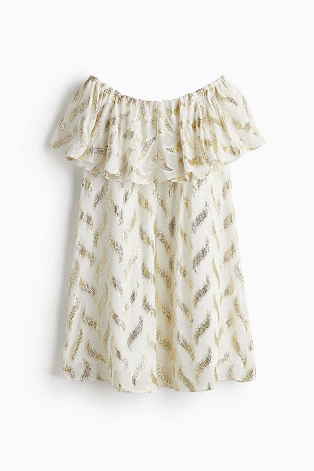 Jacquard-weave off-the-shoulder dress