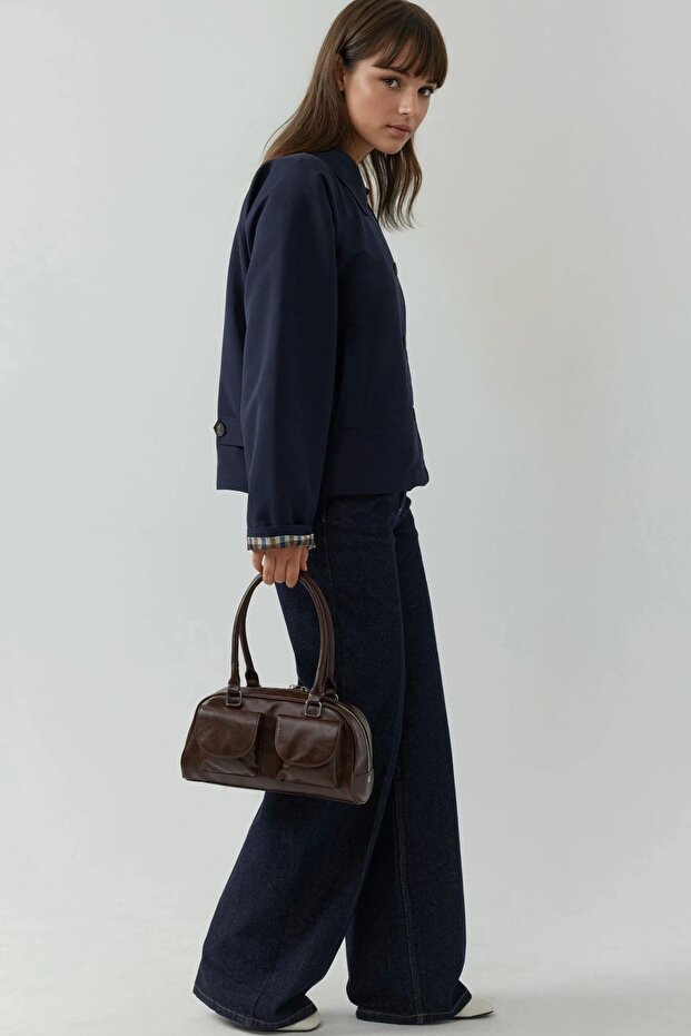 Buttoned Jacket with Plaid Pattern Inside - 5