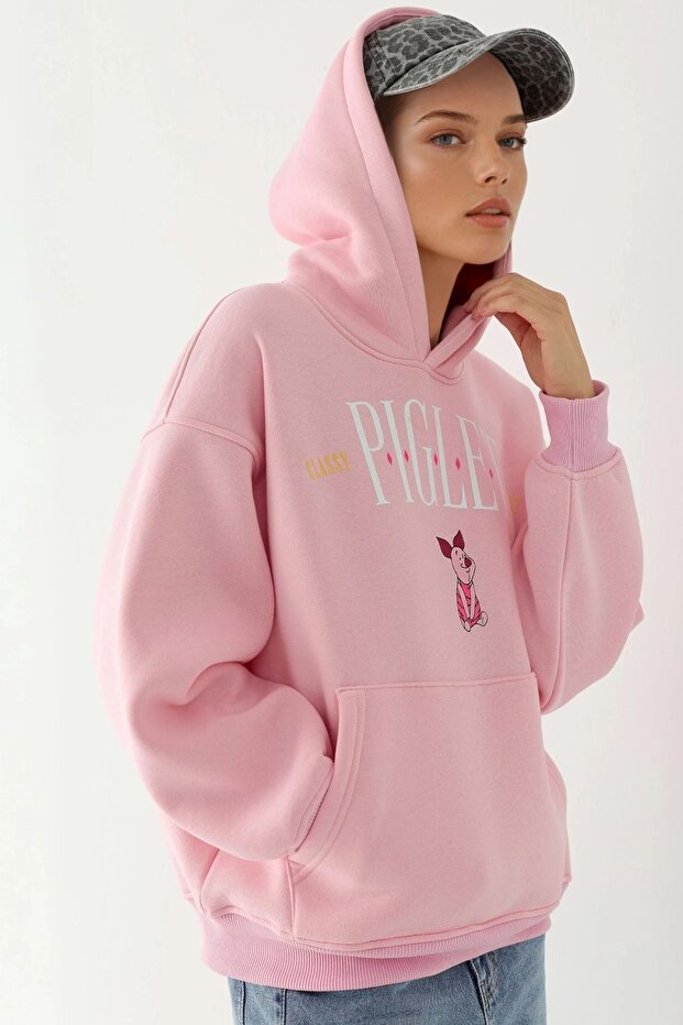Oversize Baskılı Kapüşonlu Sweatshirt - 2
