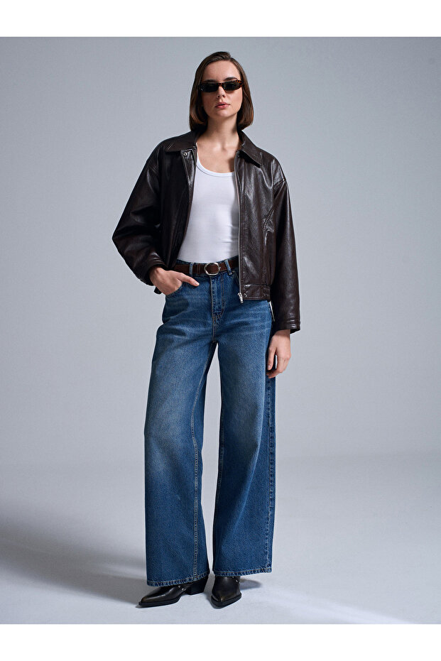72072 100% Cotton Belted Wide Leg Jean-Blue