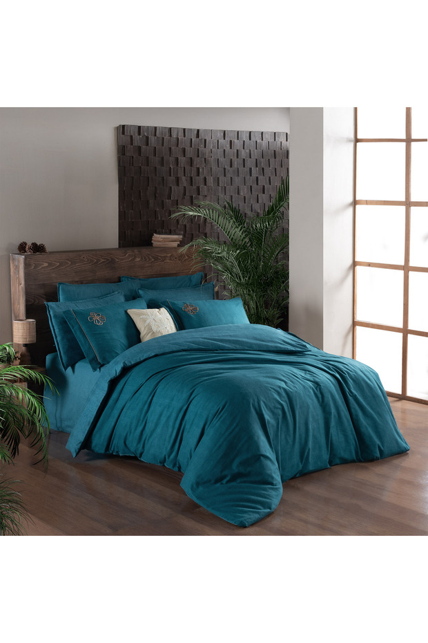 Ederlezi Turquoise Flannel King Size Large Size Duvet Cover Set