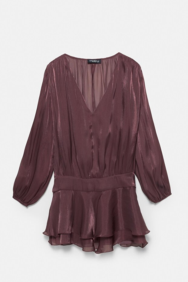 Fırfırlı parlak kısa elbise - 8