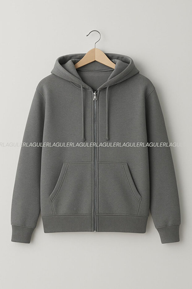 Unisex Winter Fleece-Lined Non-Pilling Zippered Pocket K Hooded Plain Hoodie Jacket