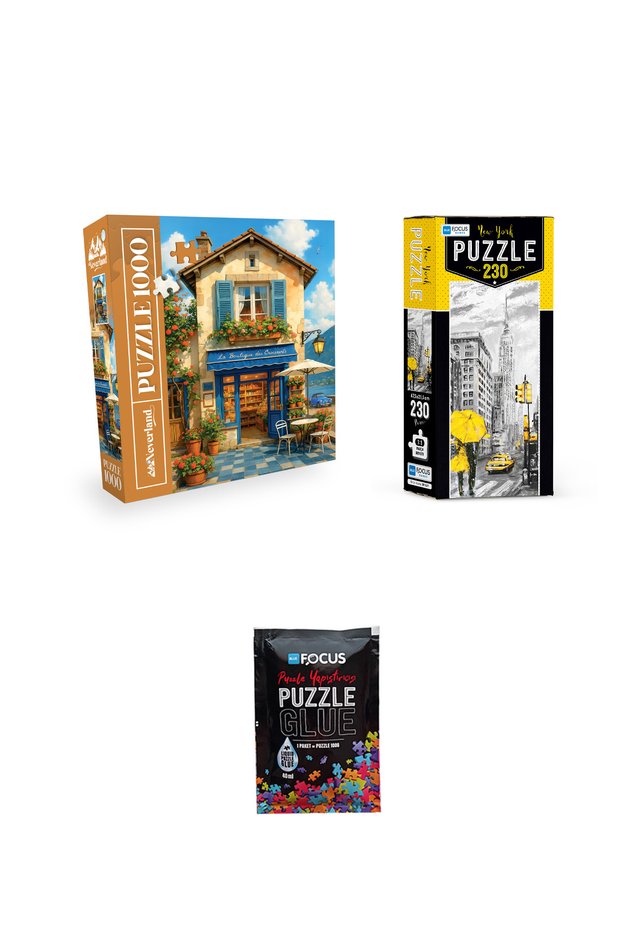 1000 Piece Puzzle Blue Door-To-Door Cafe and 230 Piece New York and Puzzle Adhesive