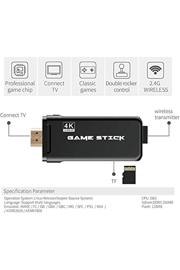 Wireless 2.4G Retro Game Console, Dual Controllers, 10000+ Games, 4K HDMI Output