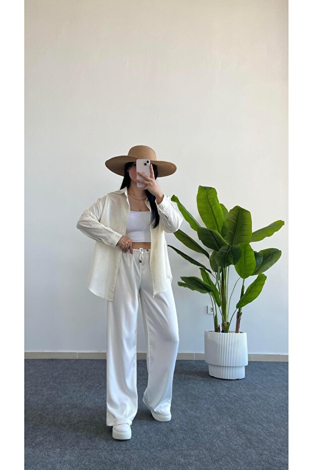 Yonca Keten Gömlek - Ekru - 7