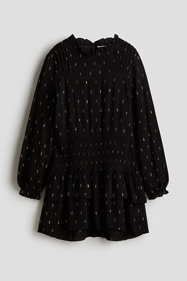 Frill-trimmed smock-detail dress