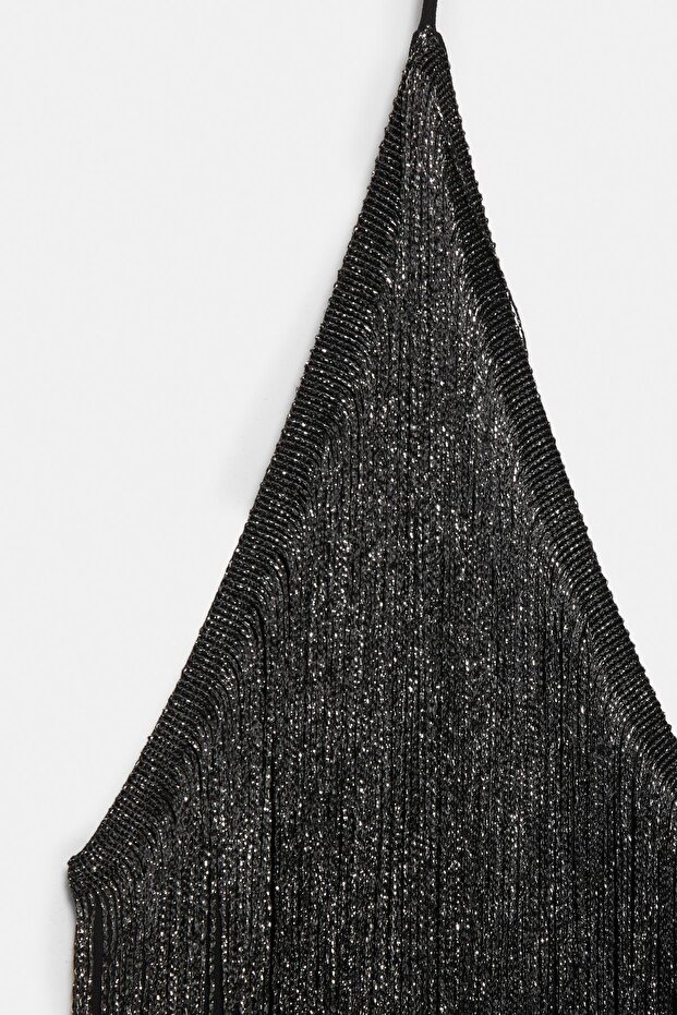 Halter yaka püsküllü kısa elbise - 7