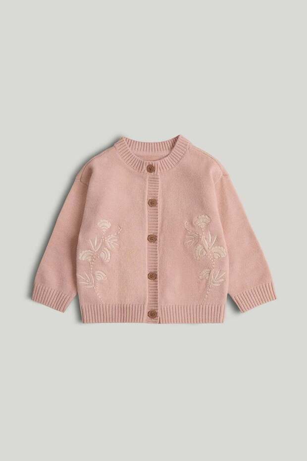 Pink Embroidered Knitted Cardigan