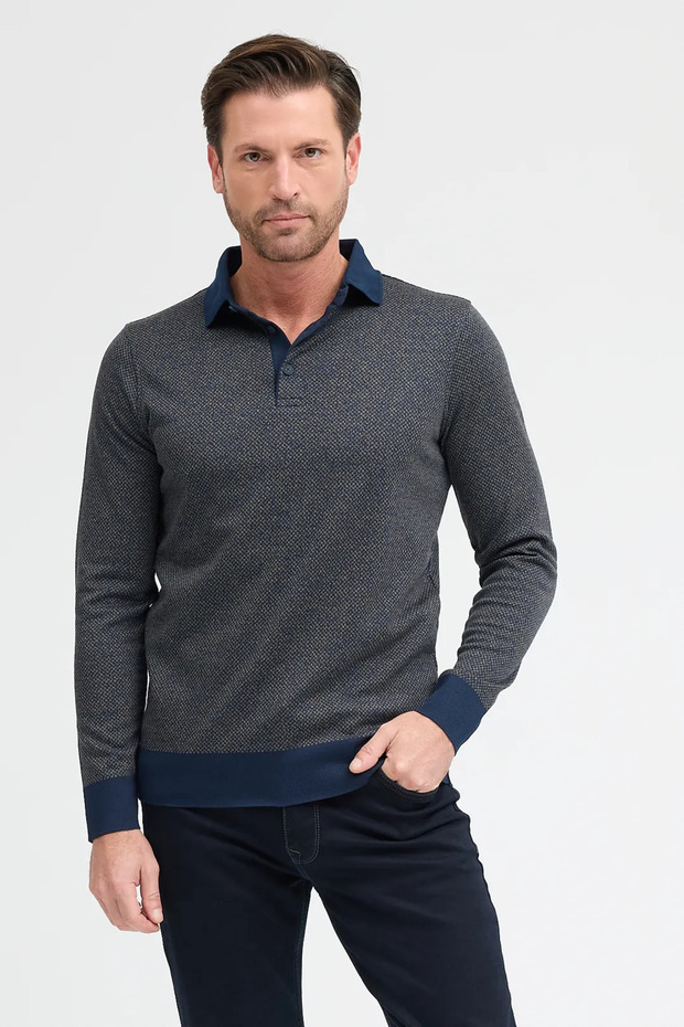 Men's Polo Neck Long Sleeve Sweatshirt