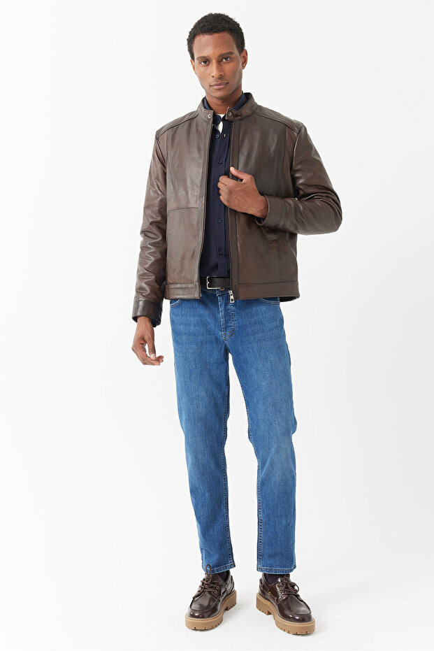 Men's Regular Leather Coat - 6