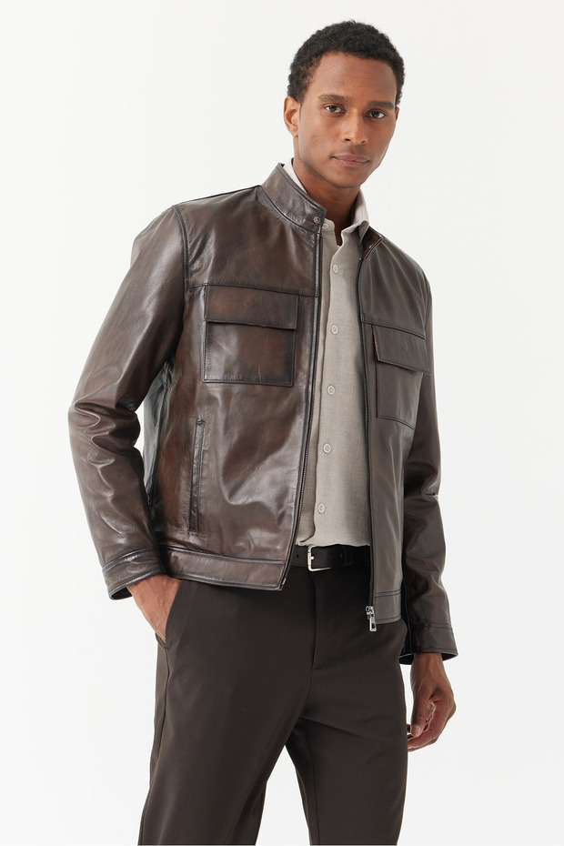 Erkek Regular Deri Mont - 3