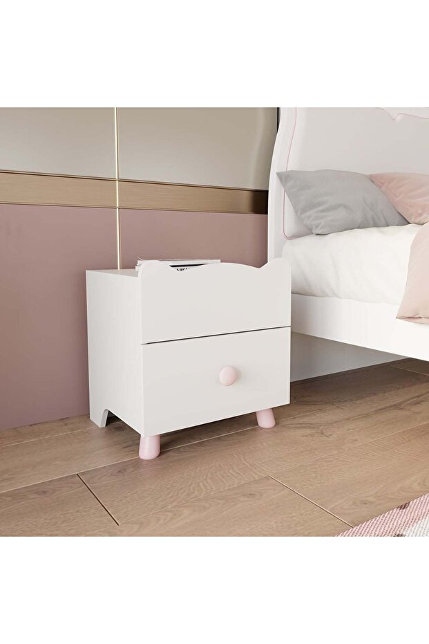 Kitty 2-Drawer Kids Nightstand - White & Pink, Engineered Wood, 45.4x40x49cm, 2-Year Warranty