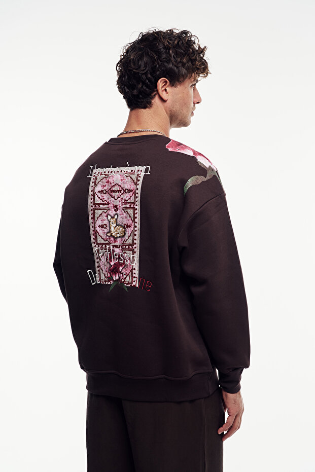 Motif Printed Crew Neck Sweatshirt