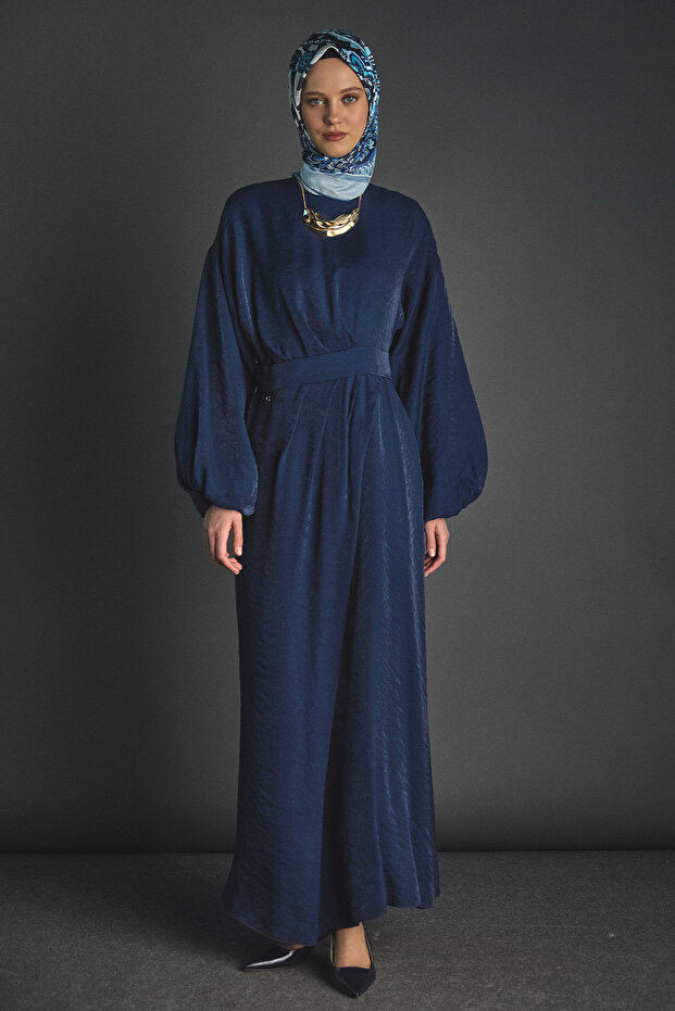 Drape Detaylı Jakarlı Elbise - 1