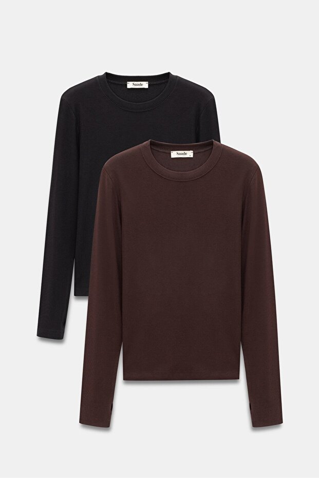 Women's Crew Neck Finger Hole Long Sleeve Bodysuit/Blouse - Pack of 2