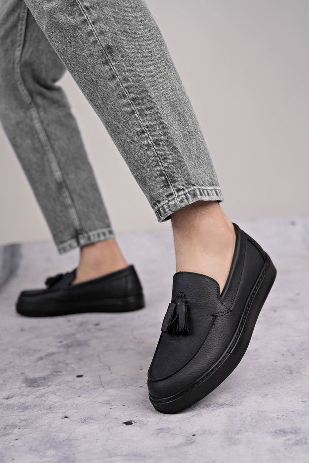 Slw153 Bloom Laceless Tasseled Skin Men's Casual Sports Classic Shoes Cst - Black