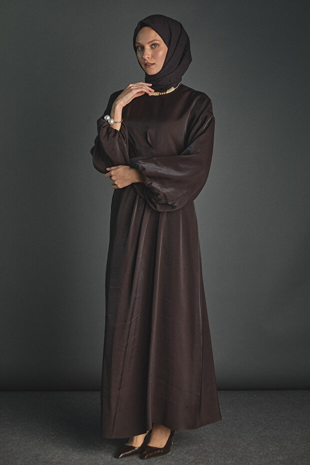 Drape Detaylı Jakarlı Elbise - 2