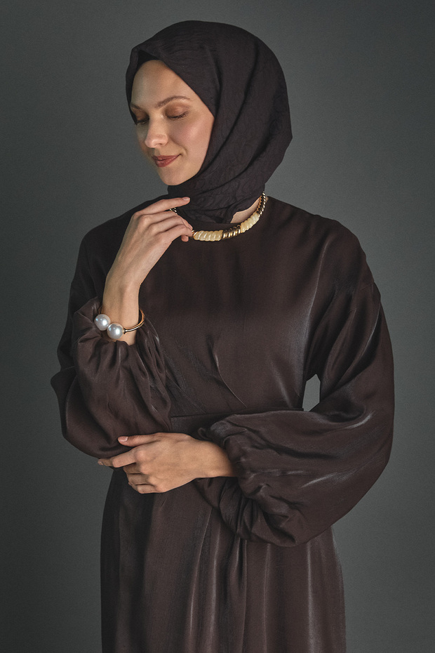 Drape Detaylı Jakarlı Elbise - 4