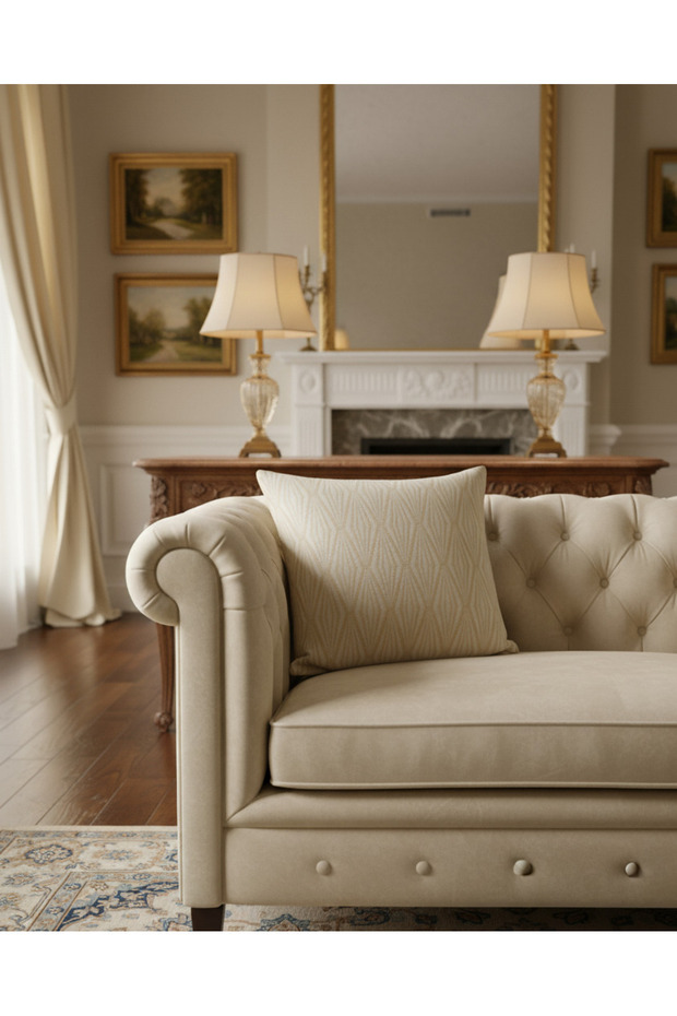 Beige Geometric Jacquard Cushion