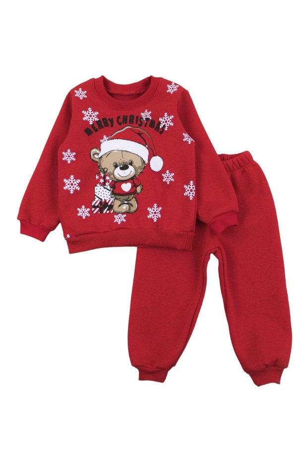 Mojo Unisex Children's 1-3 Years Old Santa Claus Patterned Tracksuit Set Red