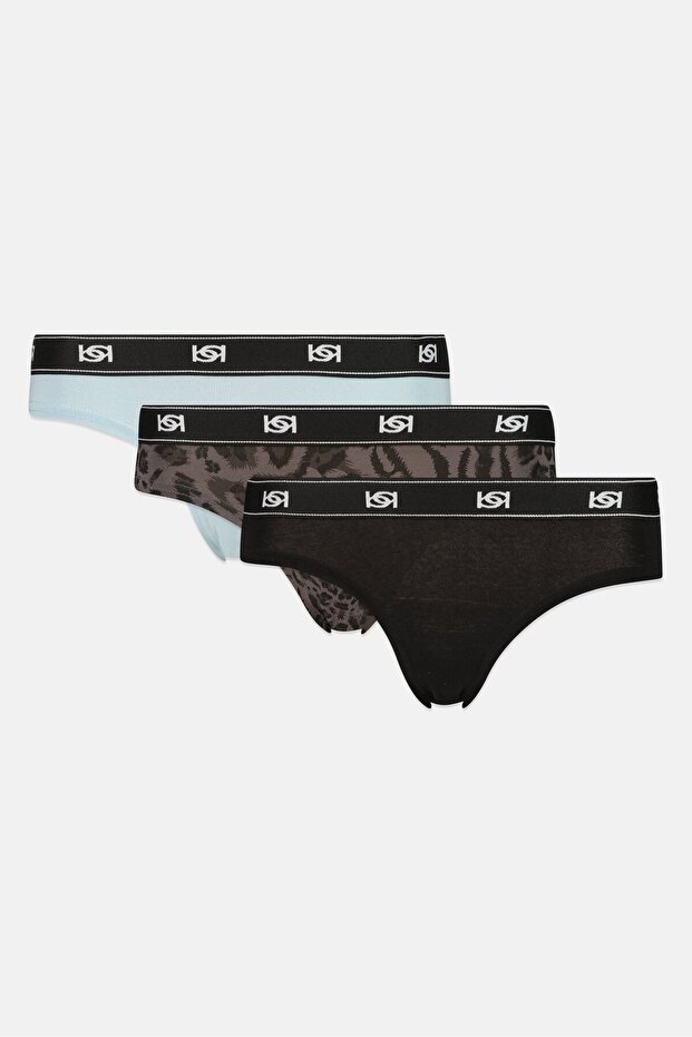 Women 3 Pcs Graphic Print Cheeky Panty, Multicolor