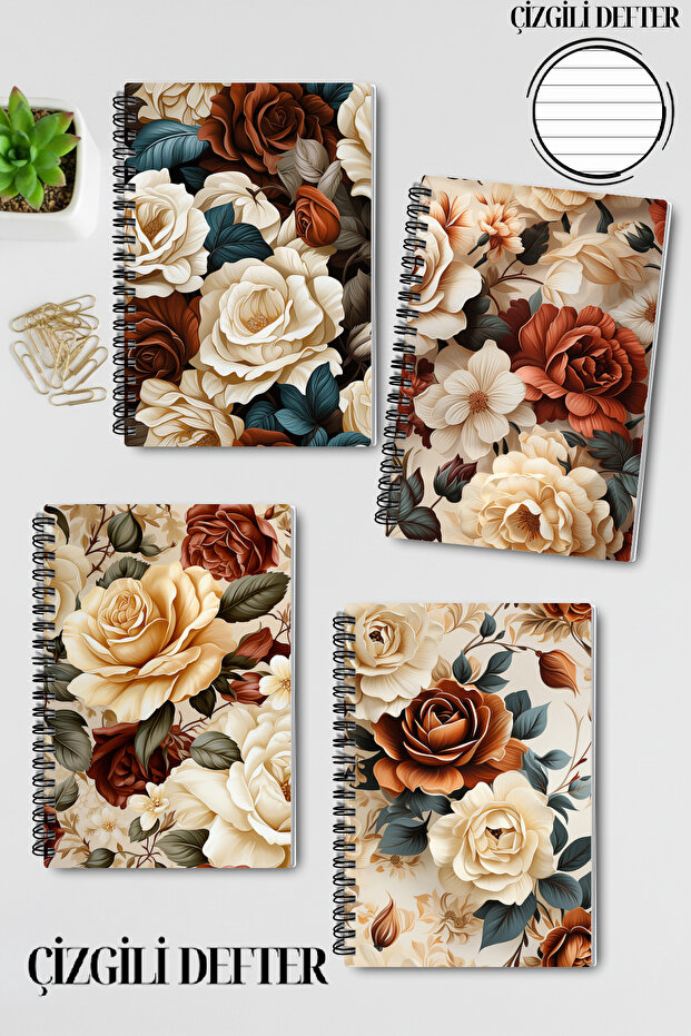 Little Birds No:1 Design Wire Spiral A5 Lined 4-Piece Souvenir, Memory, School Notebook Set