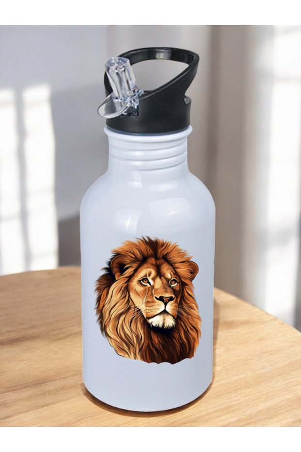 Lion Image Water Bottle - Children's School Water Bottle, Water Bottle for Kids, Water Bottle for Children