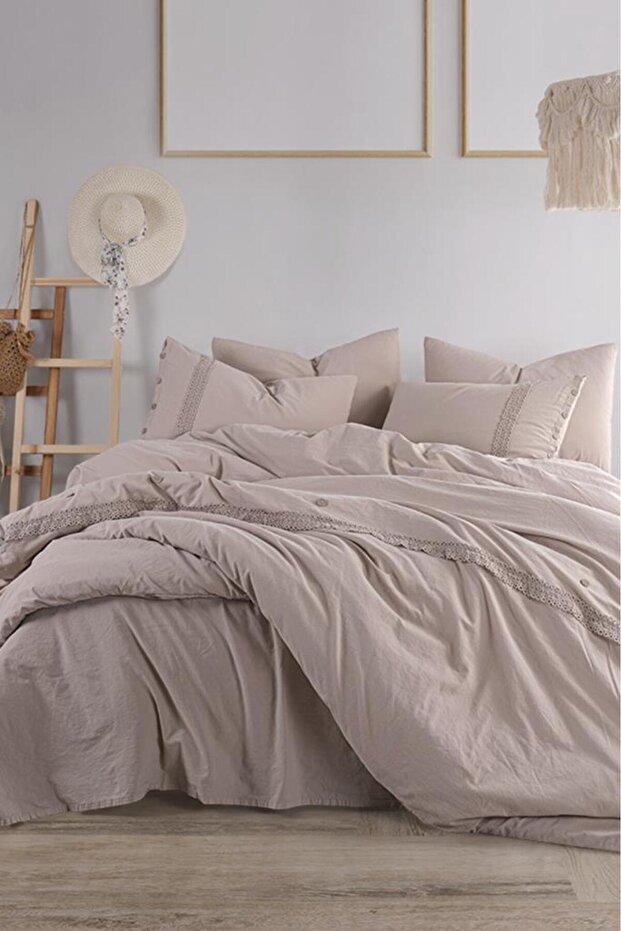 Grace 6 Piece 100% Cotton Double Duvet Cover Set Cappucino