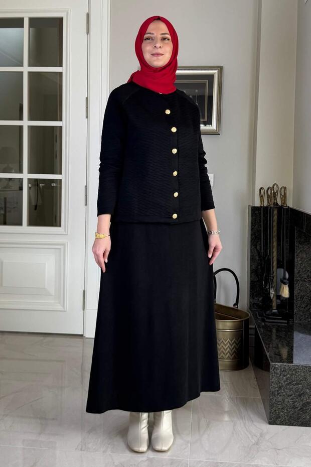 Melis Çelik Örme Triko Takım Siyah - 3