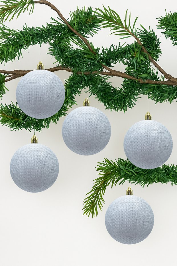 Christmas Pine Tree Ornament White 8 cm Figured Matte 6-Piece Cici Ball