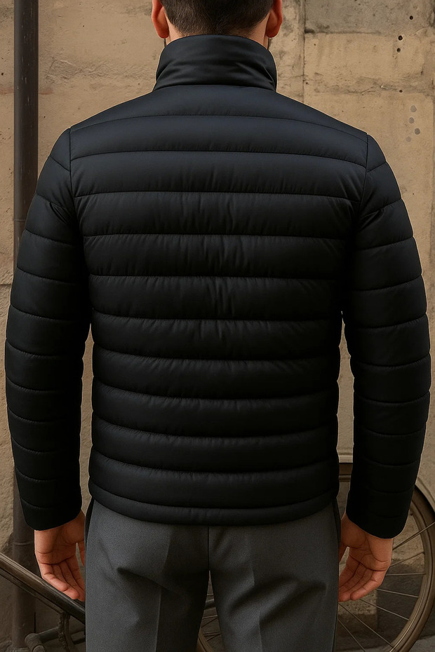 Erkek Kışlık Slim Fit Günlük Siyah Şişme Mont - 5