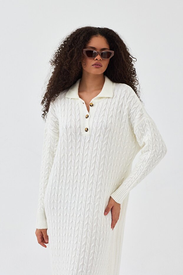 Lalezar Triko Elbise Beyaz - 7