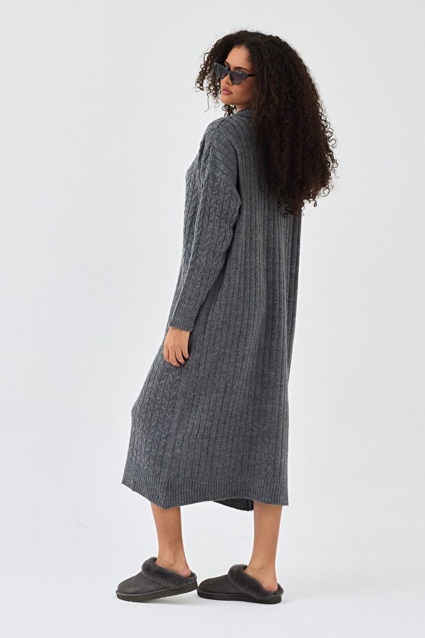 Lalezar Triko Elbise Gri - 6