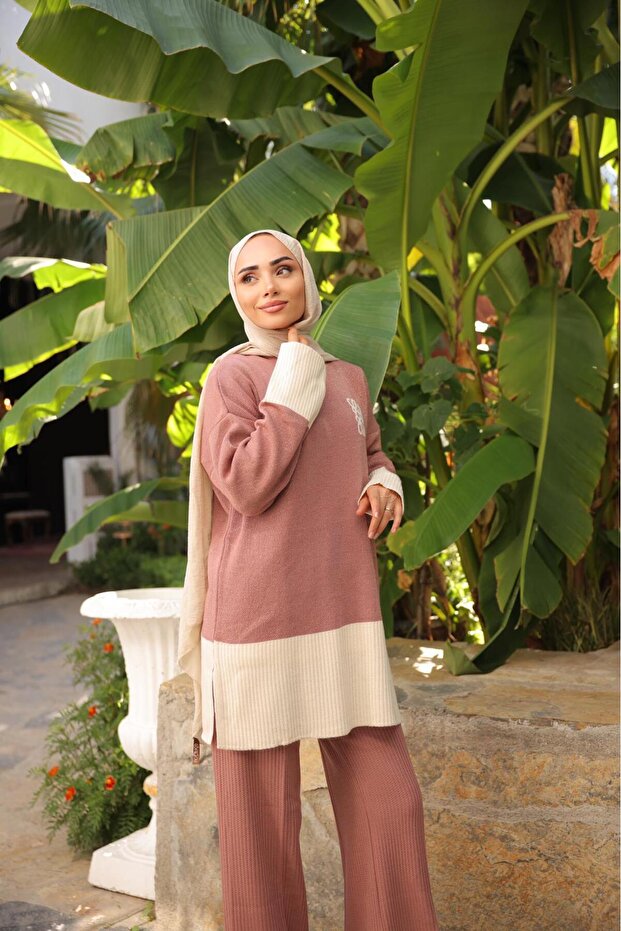 Women's Glittery Striped Knitwear Double Set