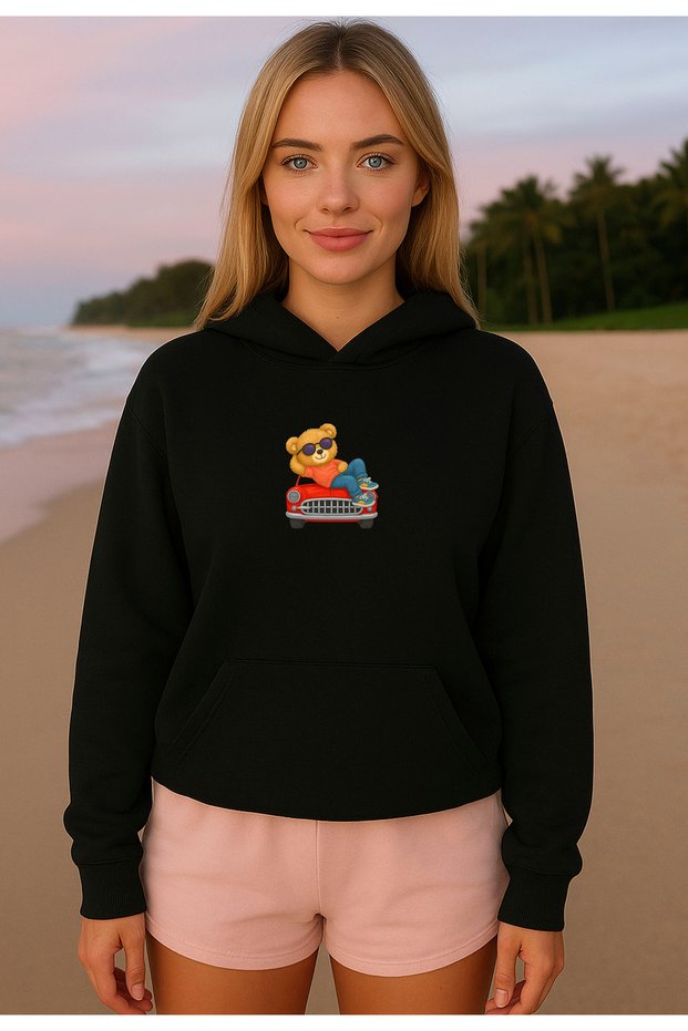 Motorsport Back Printed Racing Themed Women's Hooded Sweatshirt Unisex Black Basic Sweatshirt Hoodie