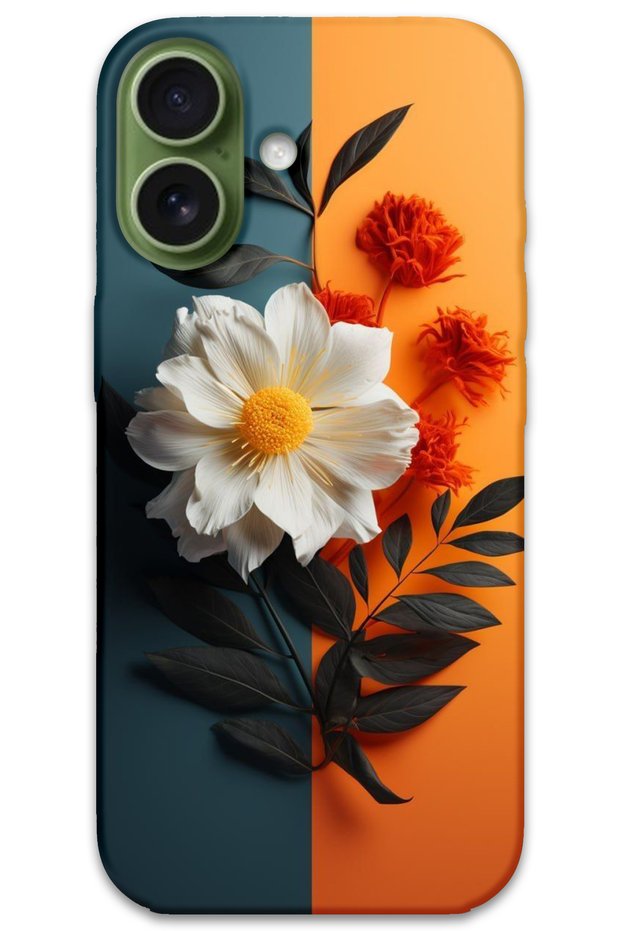 غطاء خلفي لهاتف iPhone 17 بنمط HD مطبوع - زهرة بيضاء برتقالية