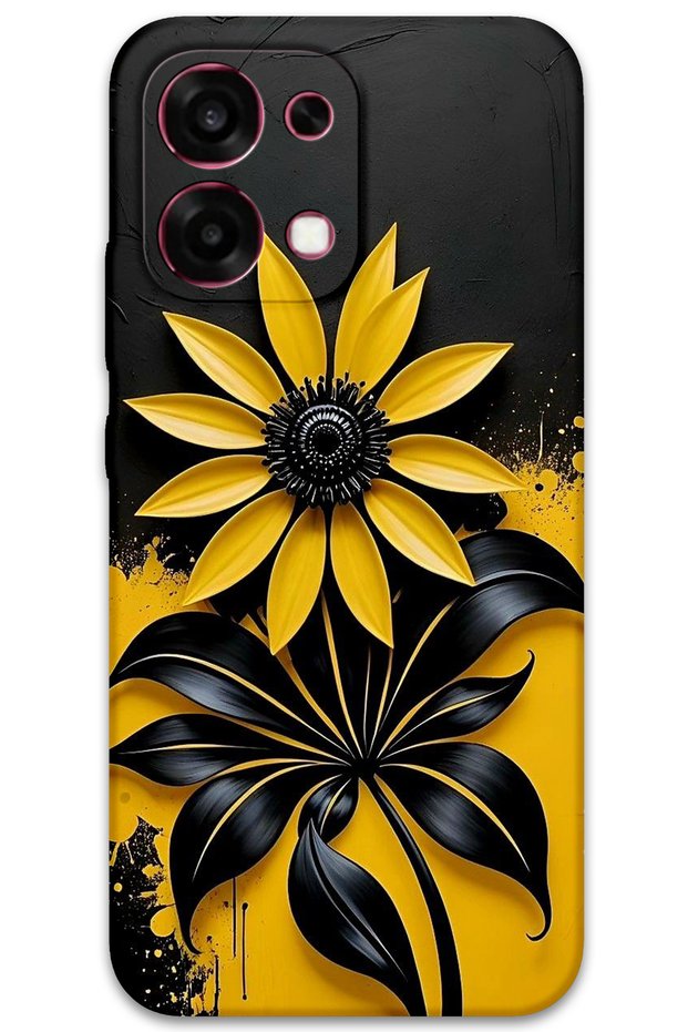 Oppo A6 Pro 4g Case Hd Pattern Printed Back Cover - Black Yellow Flower